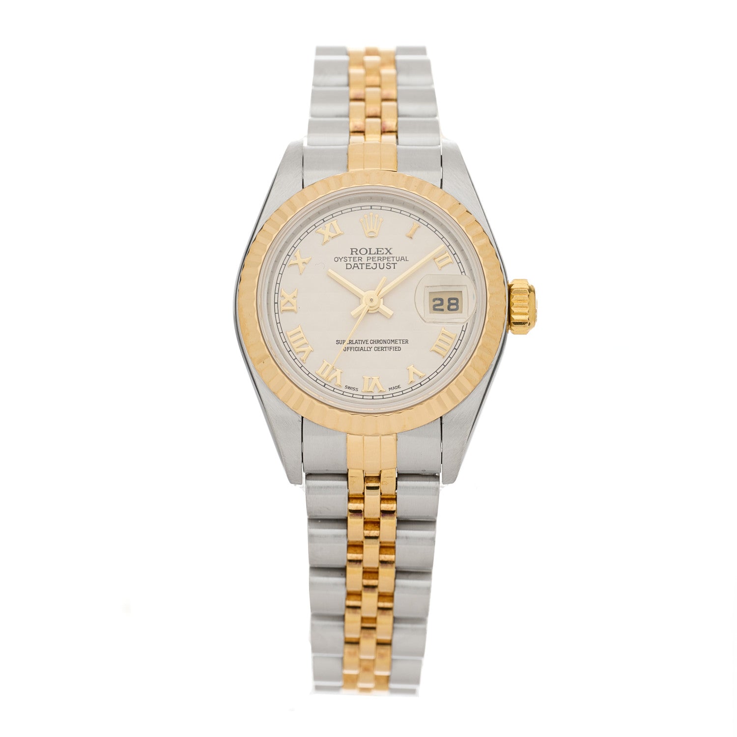 Rolex Stainless Steel 18K Yellow Gold 26mm Oyster Perpetual Datejust Watch White Roman 79173 1 of 4