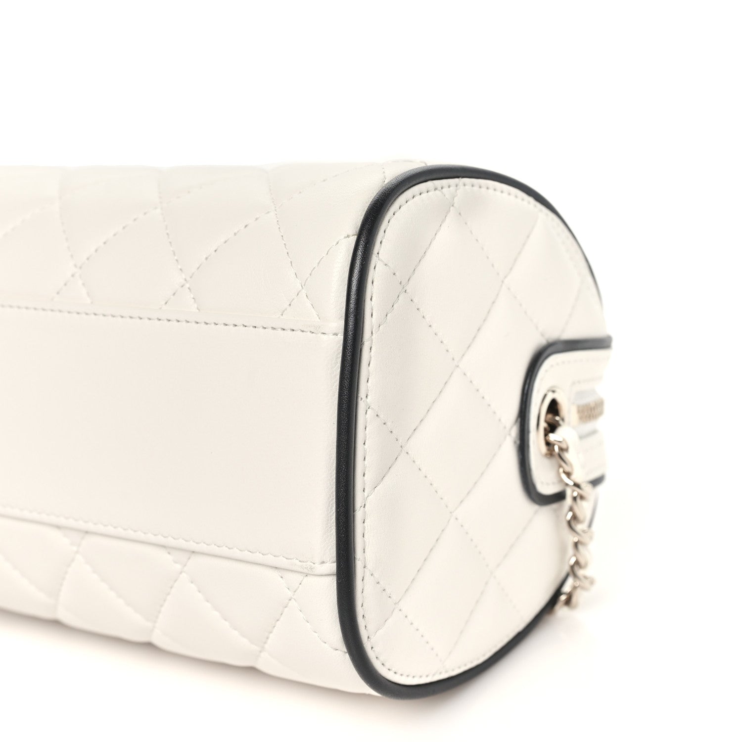 Chanel Lambskin Quilted Resin CC Mini Bowling Clutch With Chain White Black 10 of 10