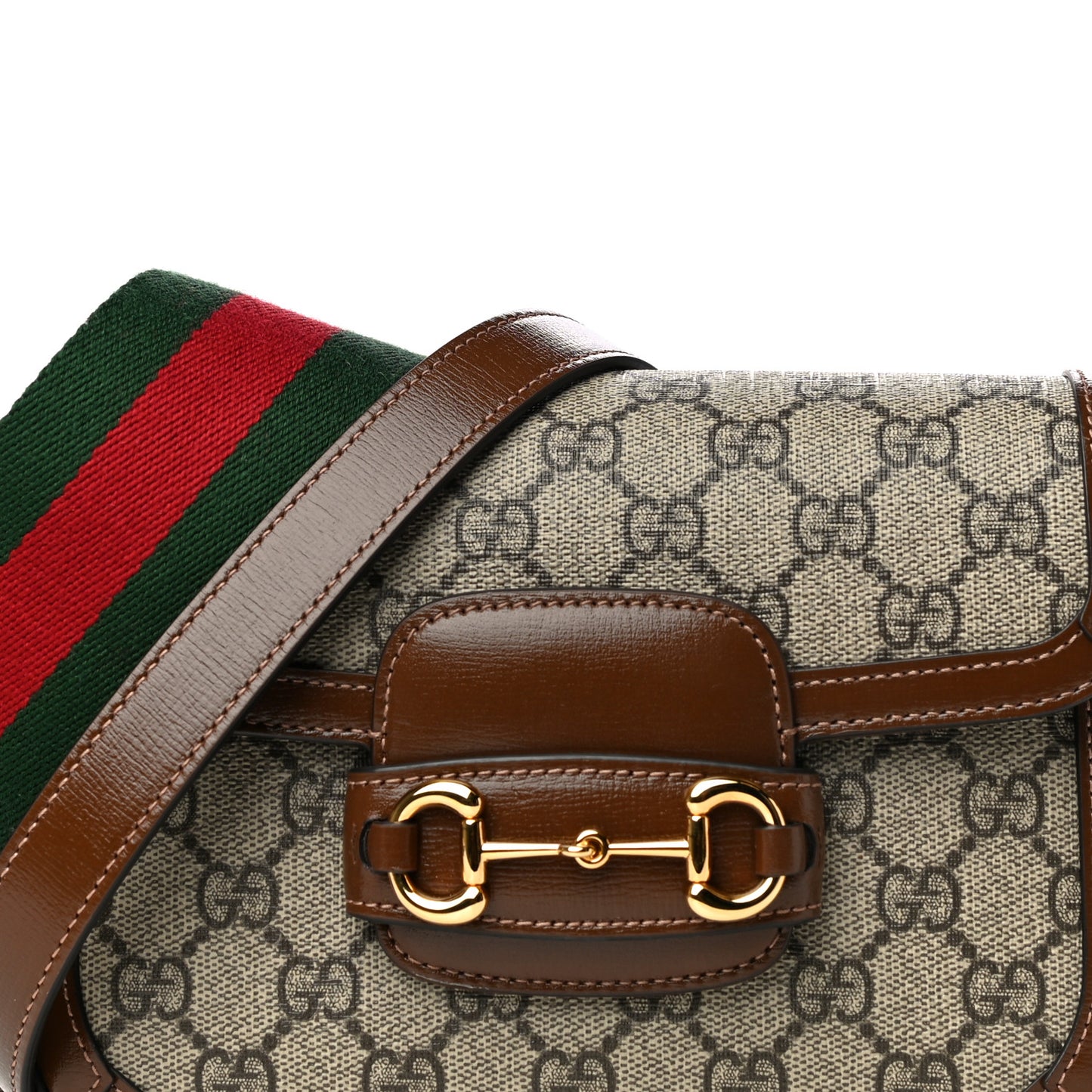 GG Supreme Monogram Web Mini Horsebit 1955 Shoulder Bag Beige Brown Sugar
