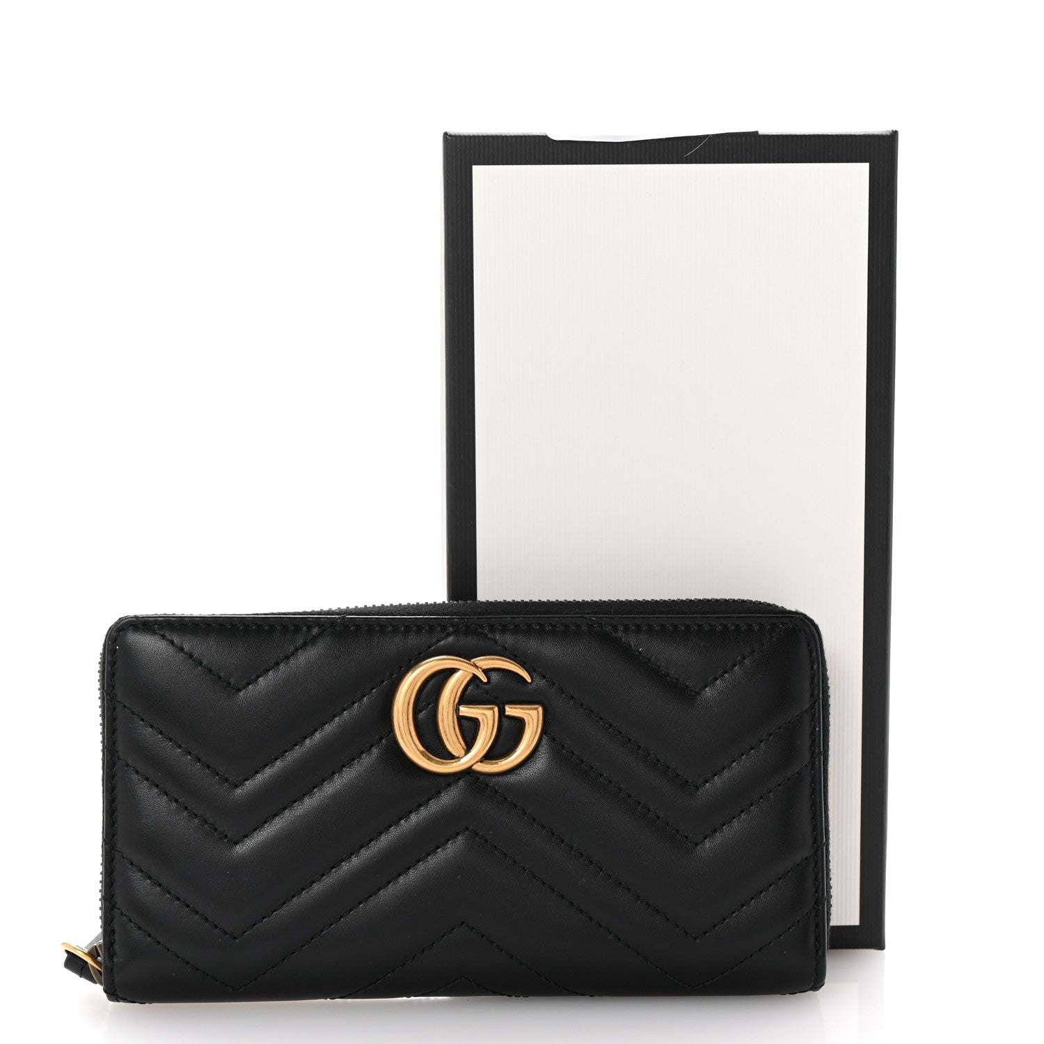Gucci Calfskin Matelasse GG Marmont Zip Around Wallet Black 7 of 7