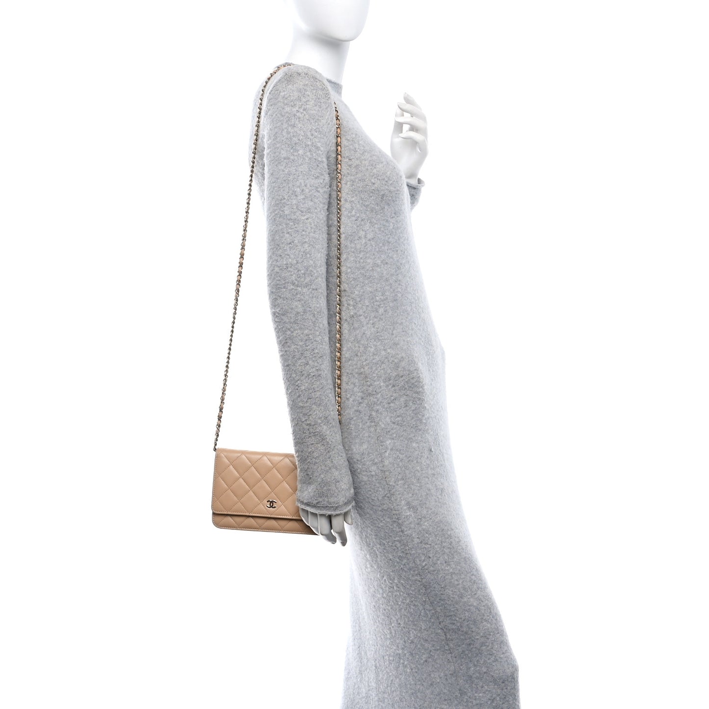 Lambskin Quilted Wallet On Chain WOC Beige