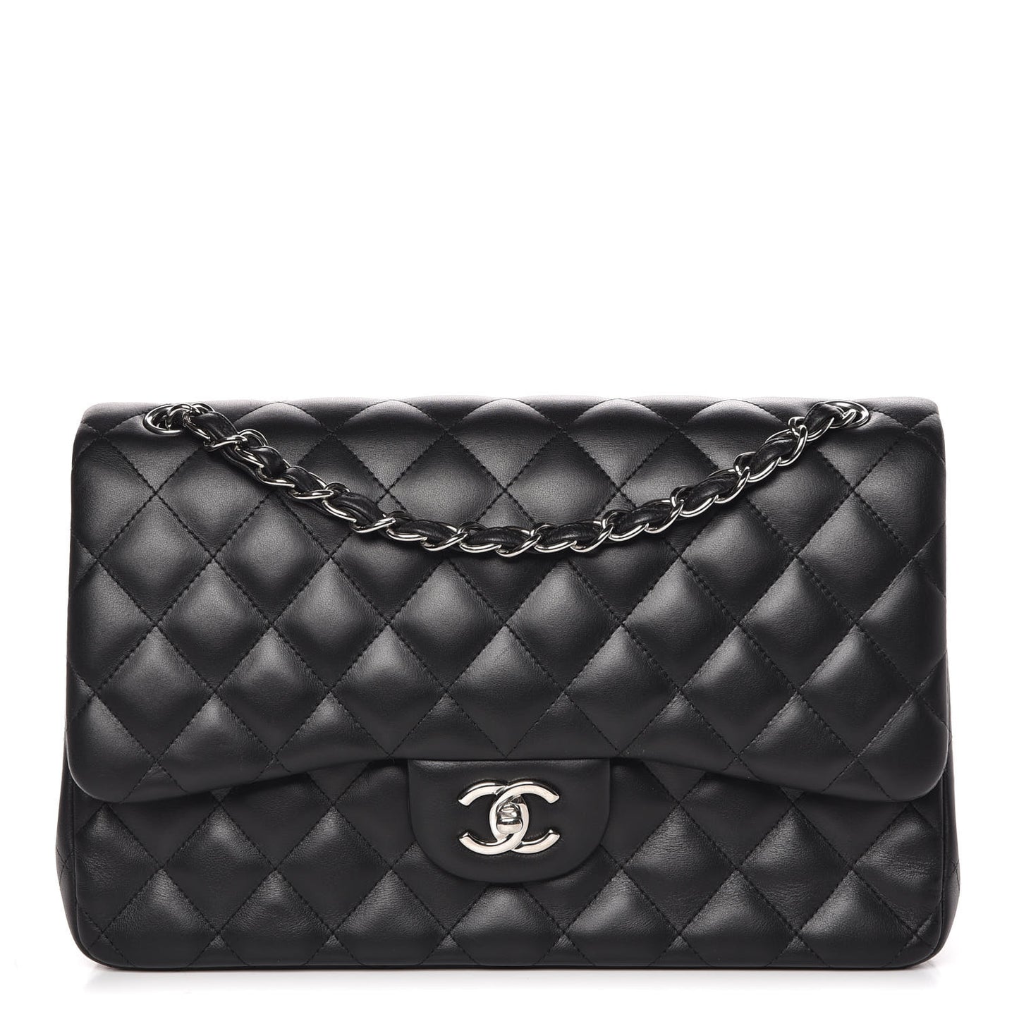 Lambskin Quilted Jumbo Double Flap Black