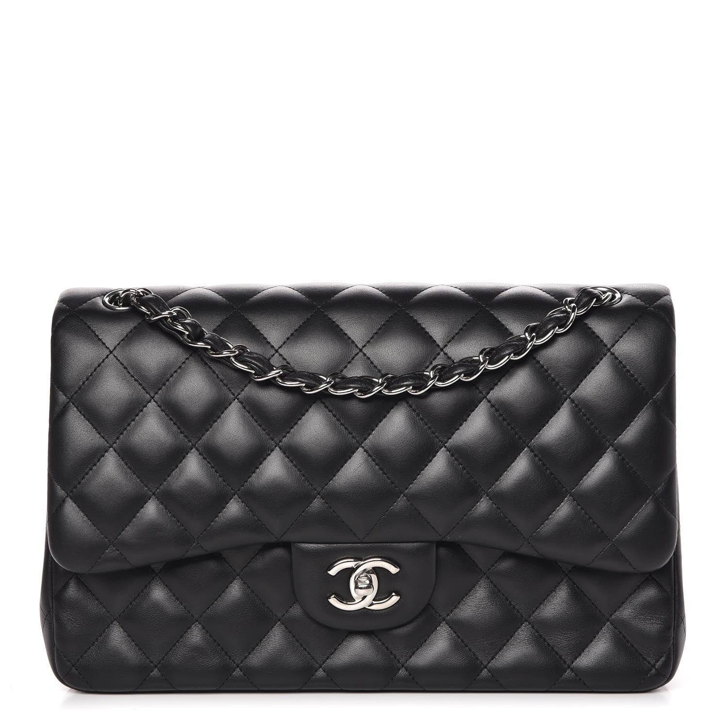 Chanel Lambskin Quilted Jumbo Double Flap Black 1 of 8