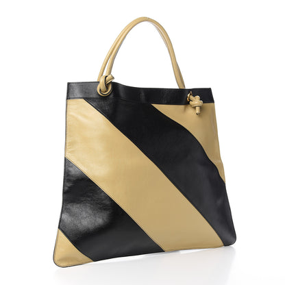 Gucci Smooth Calfskin Diagonal Striped Zumi Tote Black Beige 4 of 11