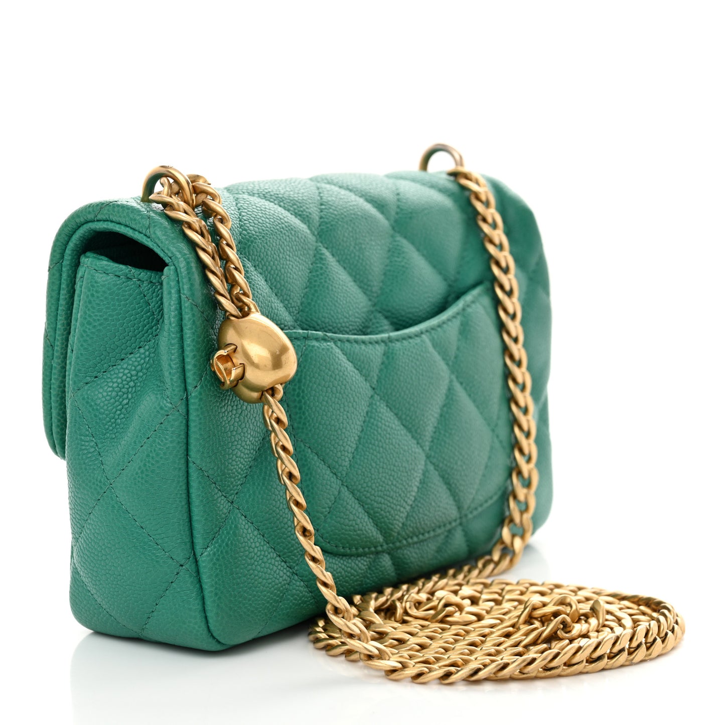 Caviar Quilted Mini Sweetheart Flap Green