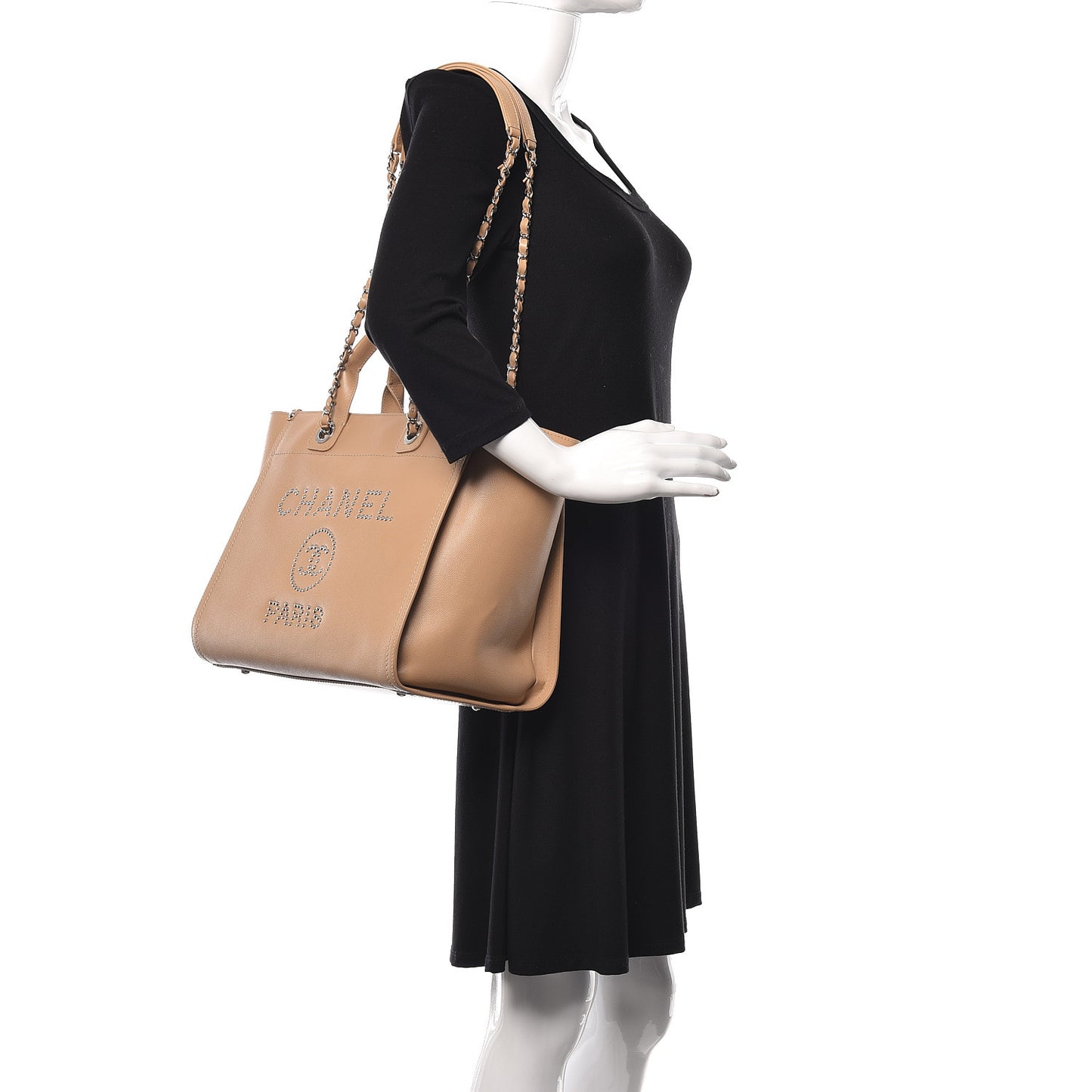 Caviar Small Studded Deauville Tote Beige