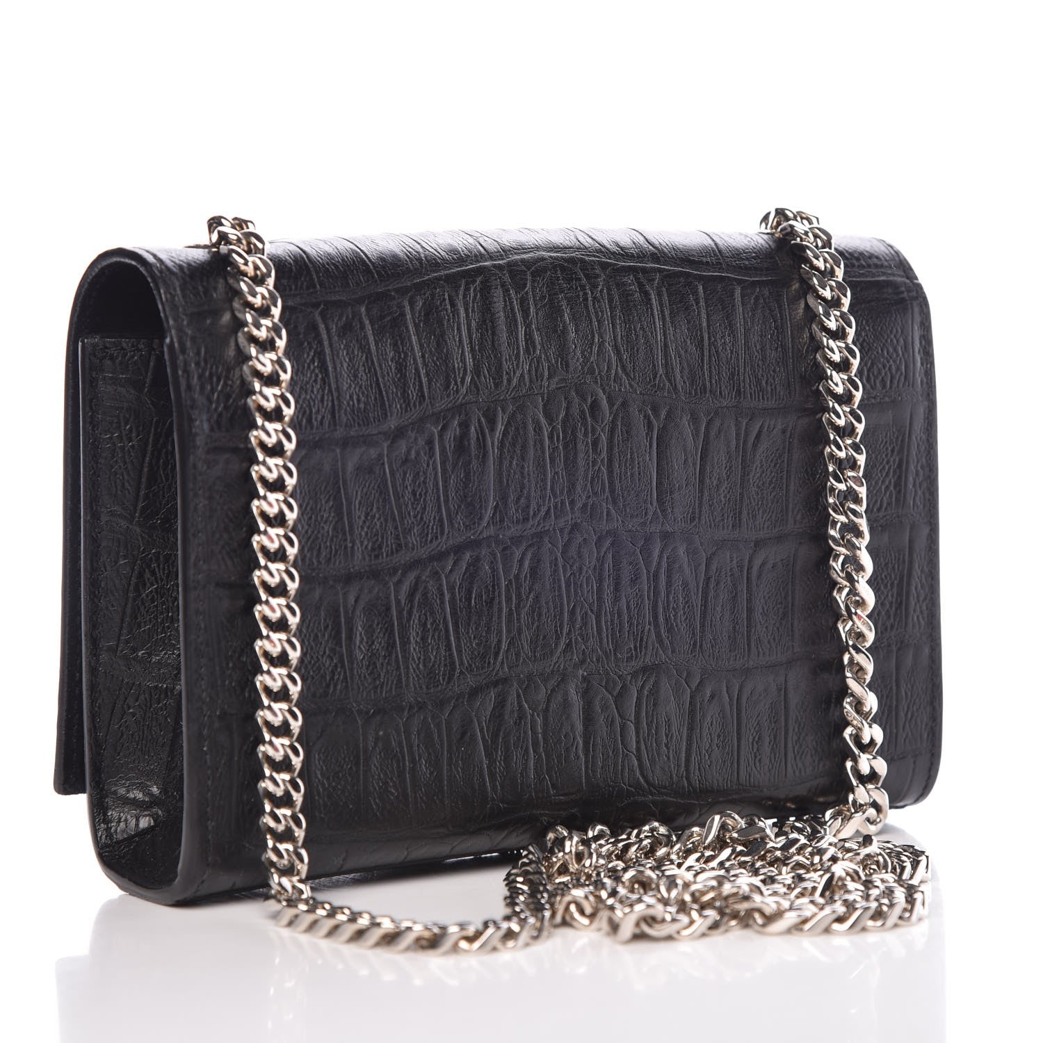 Saint Laurent Calfskin Crocodile Embossed Monogram Small Kate Tassel Satchel Black 3 of 8