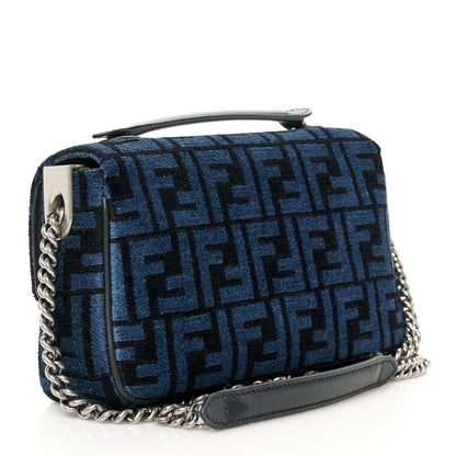 Fendi Chenille Vitello Seta FF Midi Chain Baguette Blue Black 3 of 11