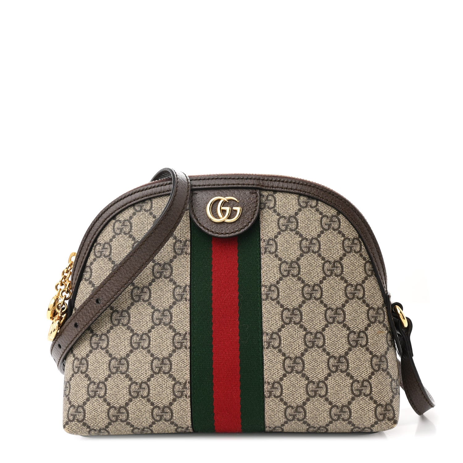Gucci GG Supreme Monogram Textured Dollar Calfskin Web Small Ophidia Dome Shoulder Bag Beige Ebony New Acero 1 of 10