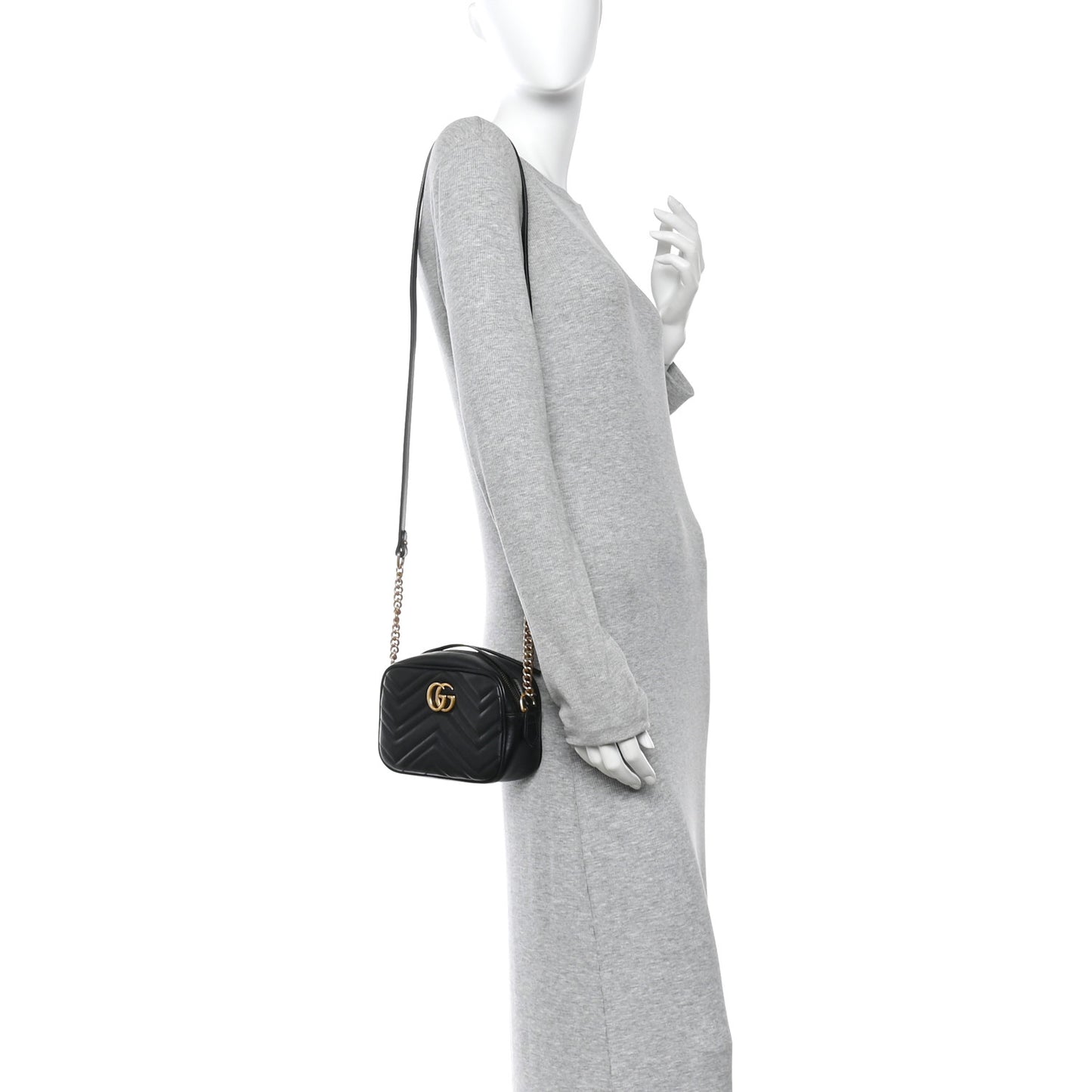 Calfskin Matelasse Mini GG Marmont Chain Shoulder Bag Black