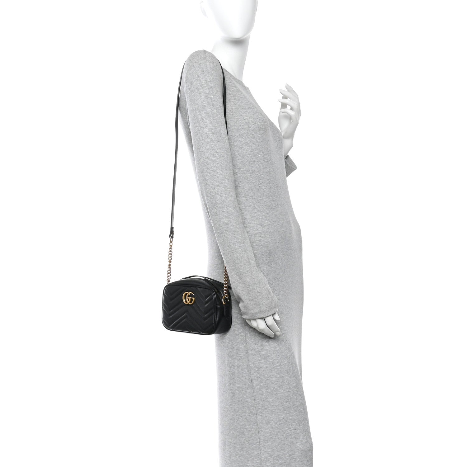 Gucci Calfskin Matelasse Mini GG Marmont Chain Shoulder Bag Black 2 of 12