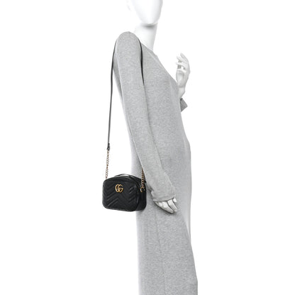Gucci Calfskin Matelasse Mini GG Marmont Chain Shoulder Bag Black 2 of 12