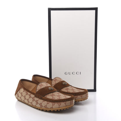 Gucci GG Monogram Suede Mens Driver Loafers 9 Beige Ruggine Cuir 11 of 11