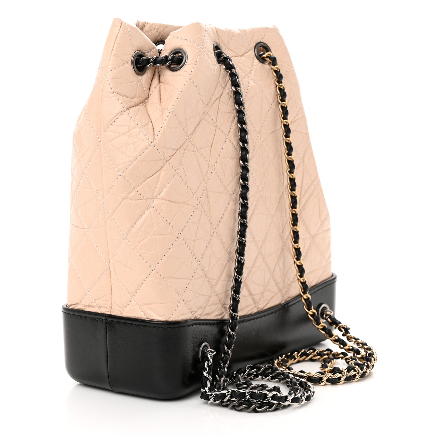 Aged Calfskin Quilted Gabrielle Backpack Beige Black