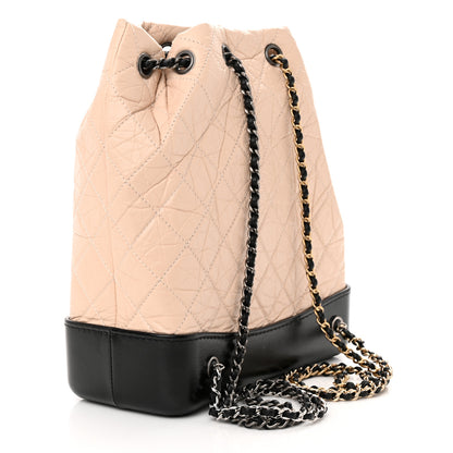 Chanel Aged Calfskin Quilted Gabrielle Backpack Beige Black 3 of 10