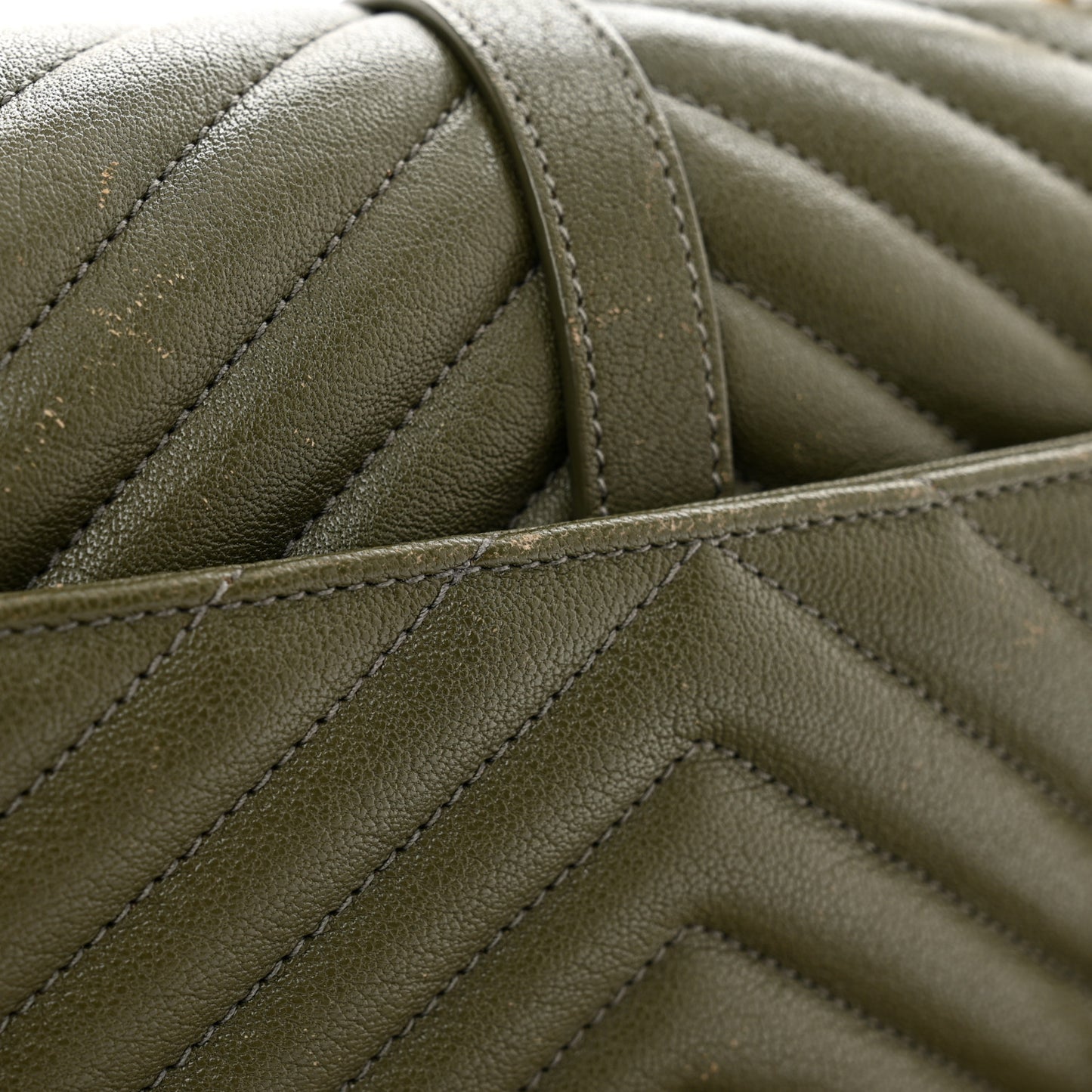 Sheepskin Matelasse Chevron Monogram Medium College Bag Military Olive