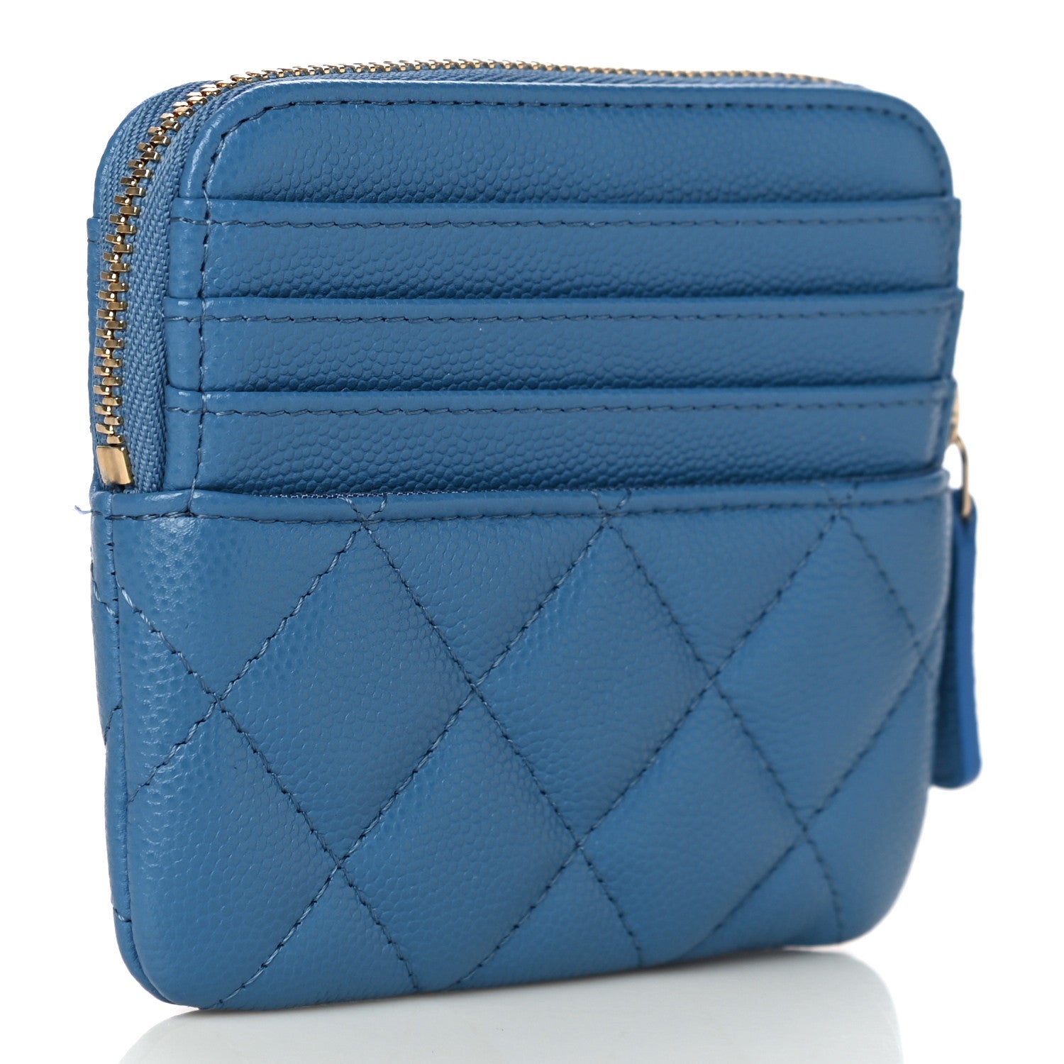 Chanel Caviar Quilted Zip Card Holder Wallet Blue 3 of 10
