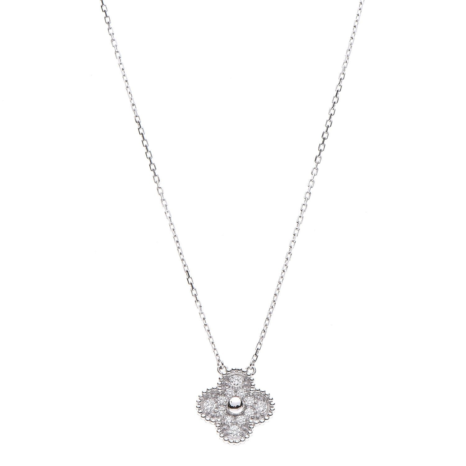 Van Cleef & Arpels 18K White Gold Diamond Vintage Alhambra Pendant Necklace 1 of 7