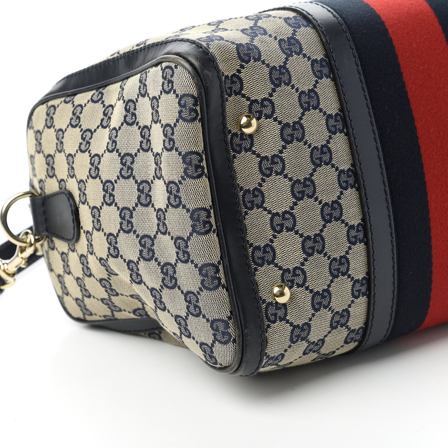 Gucci Monogram Selleria Calfskin Vintage Web Medium Boston Beige Blue 6 of 11