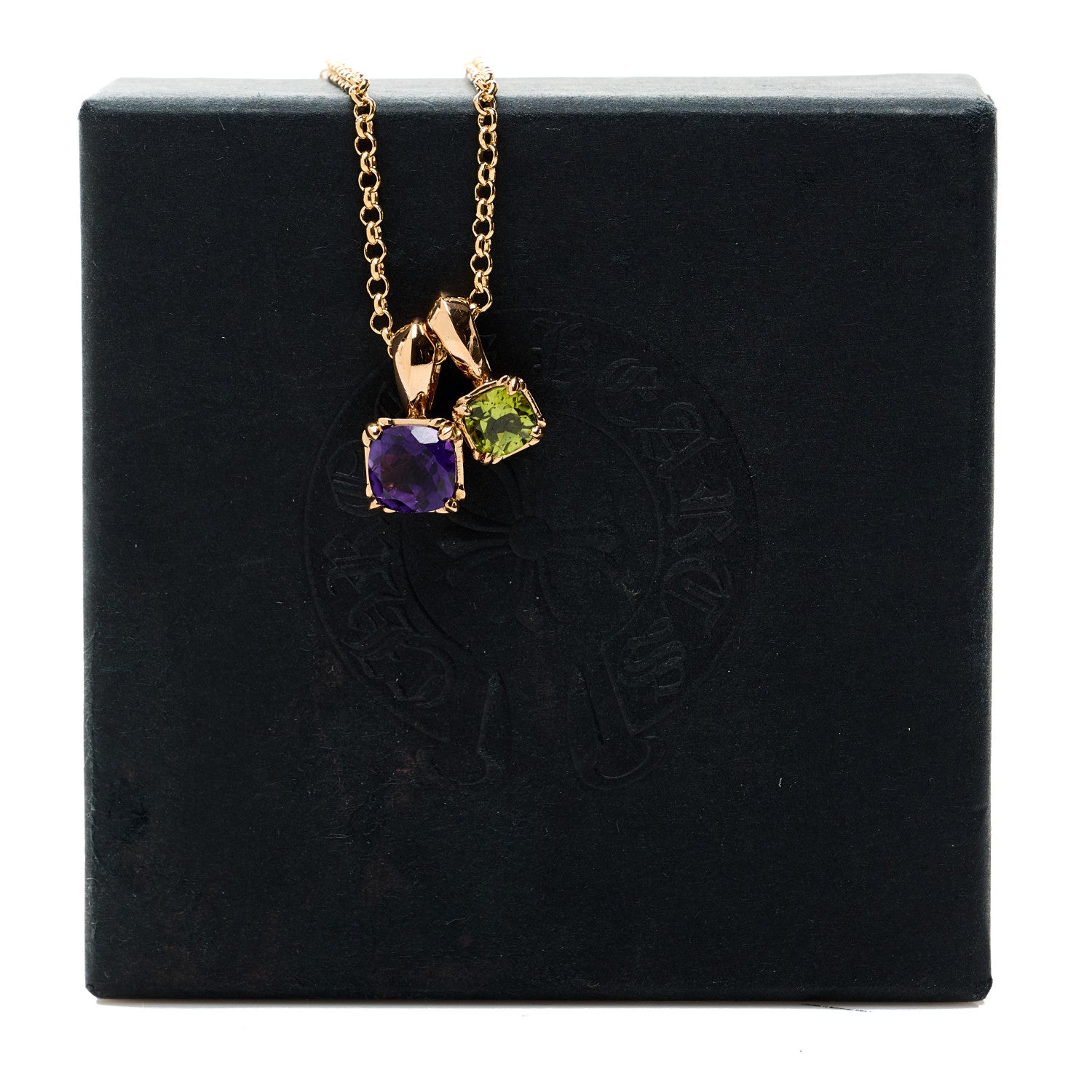 Chrome Hearts 22K Yellow Gold Amethyst Peridot Charm Pendant Necklace 7 of 7