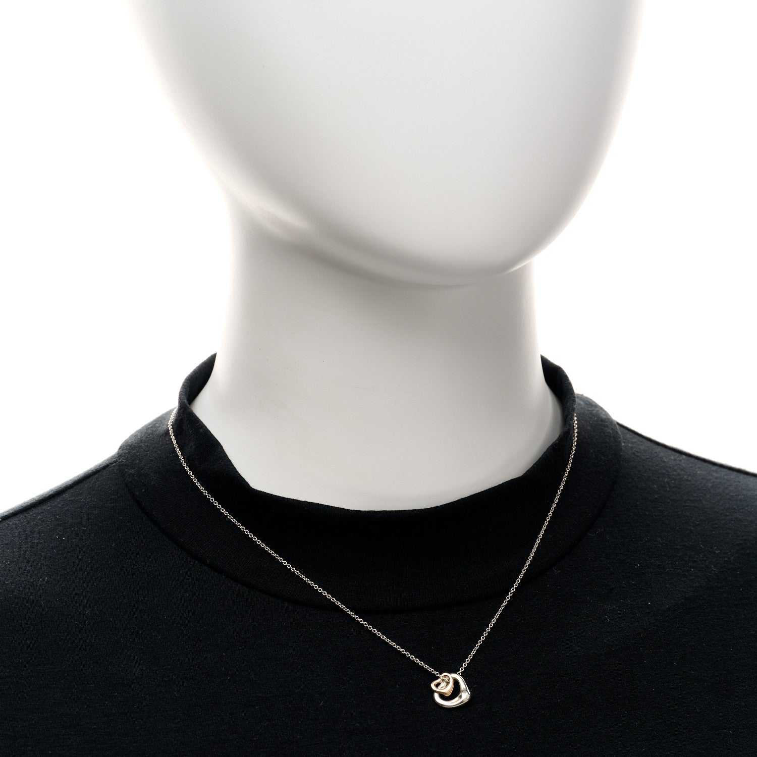 Tiffany Sterling Silver 18K Rose Gold Elsa Peretti Extra Mini Double Open Heart Pendant Necklace 2 of 4