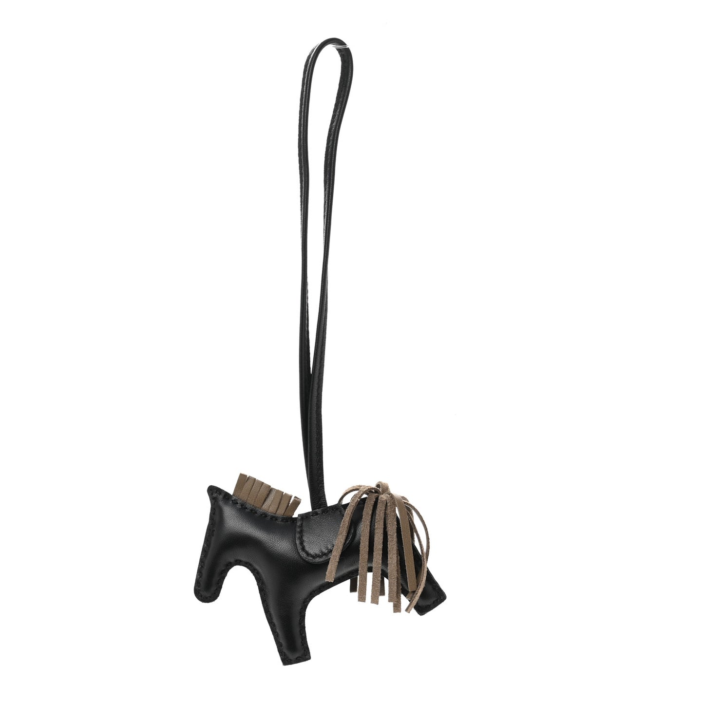 Milo Lambskin Grigri Rodeo Horse Bag Charm PM Black Etoupe