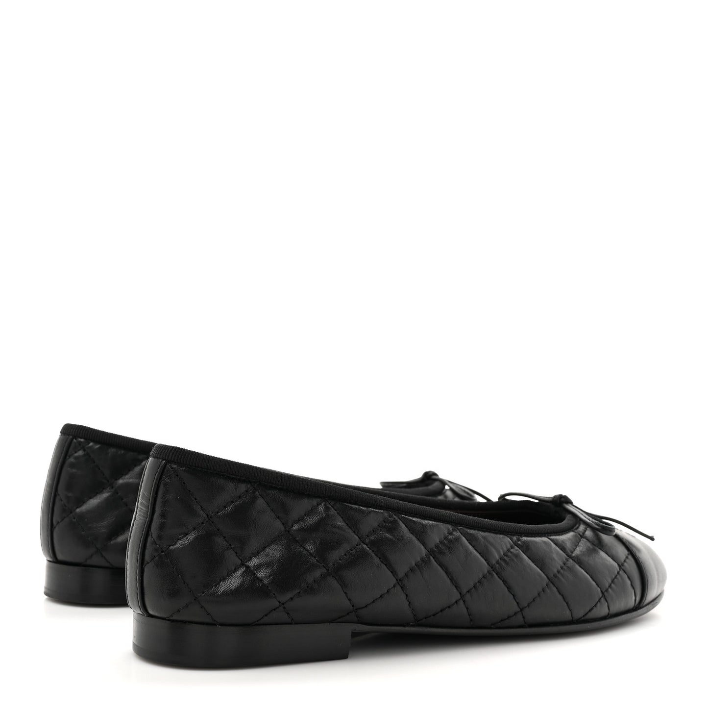 Aged Calfskin Quilted CC Cap Toe Ballerina Flats 38.5 Black
