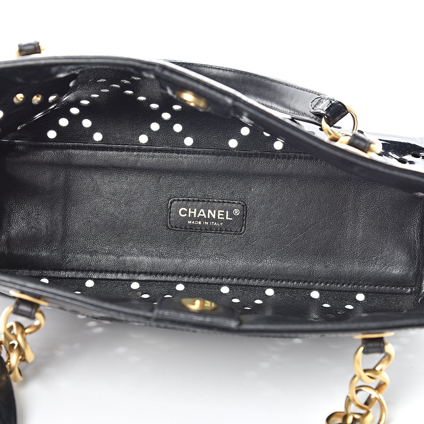 Patent Perforated CC Shopping Tote Black