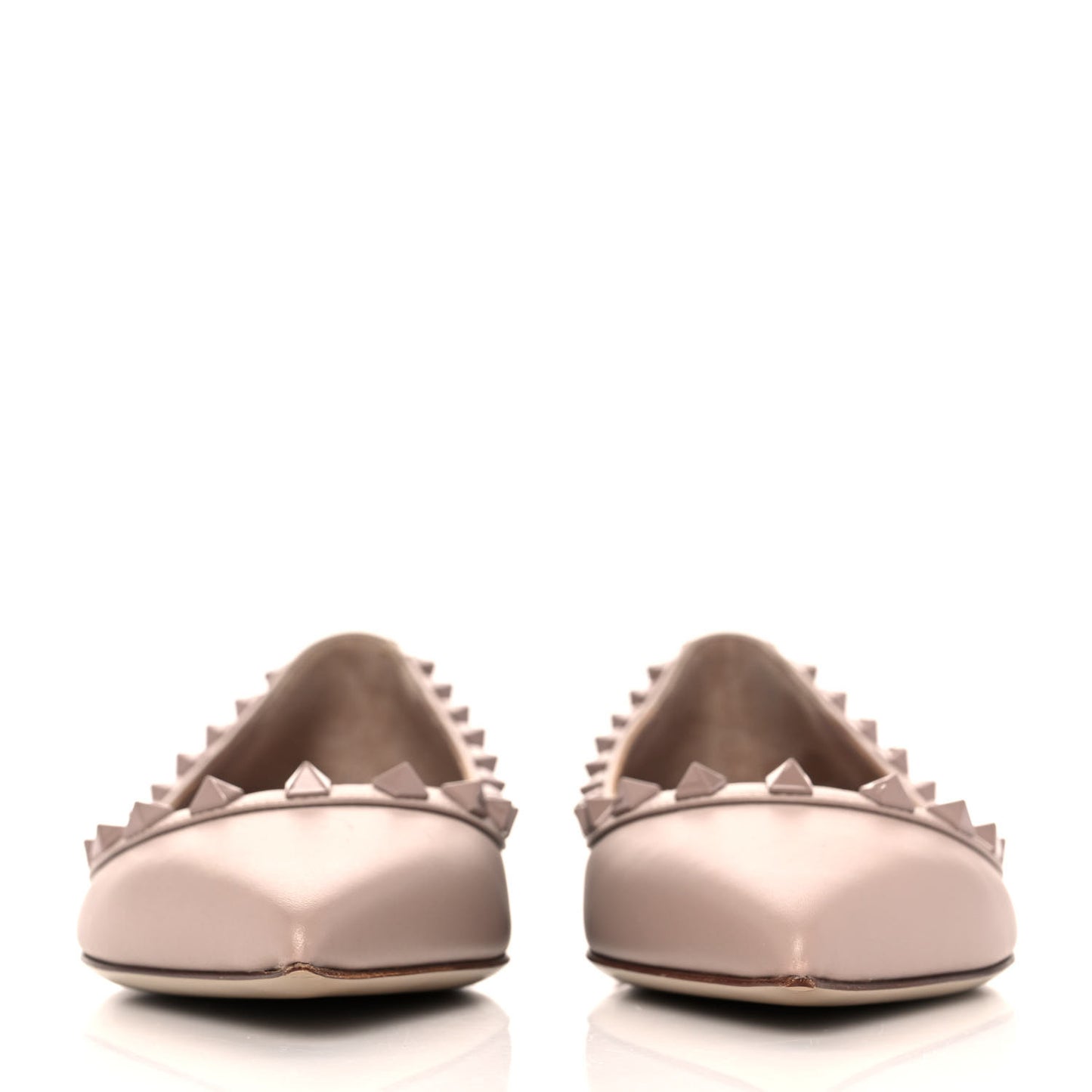 Calfskin Lacquered Monochrome Rockstud Ballerina Flats 36 Poudre