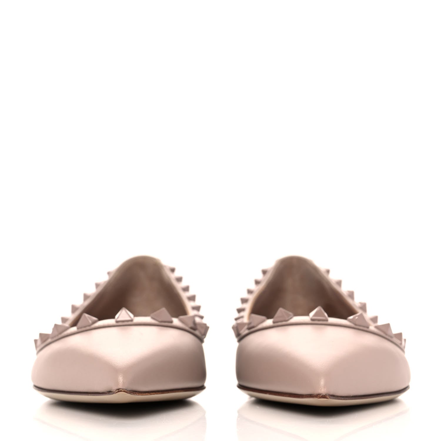 Valentino Garavani Calfskin Lacquered Monochrome Rockstud Ballerina Flats 36 Poudre 2 of 9