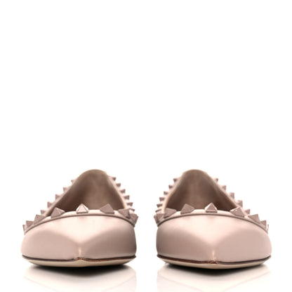 Valentino Garavani Calfskin Lacquered Monochrome Rockstud Ballerina Flats 36 Poudre 2 of 9