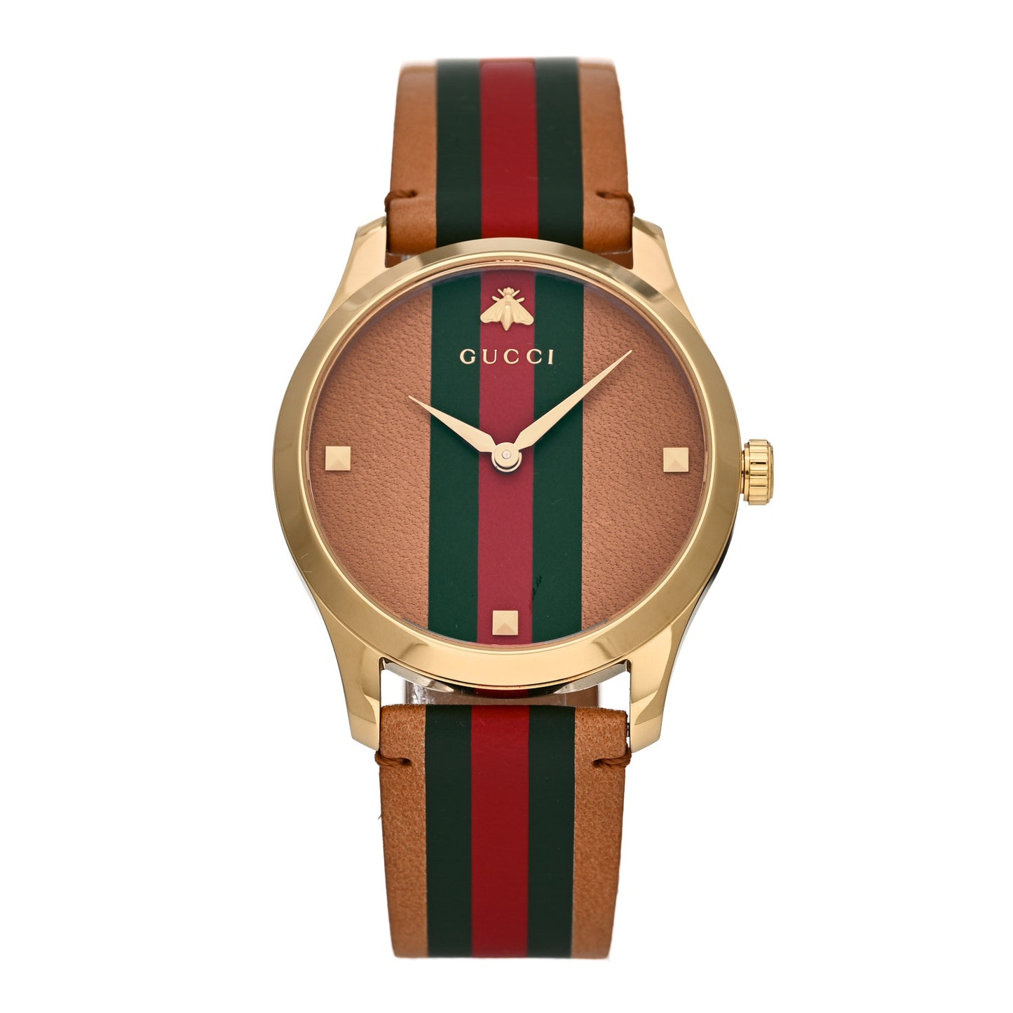 Stainless Steel Calfskin 38mm G-Timeless Stripe Web Quartz Watch Brown