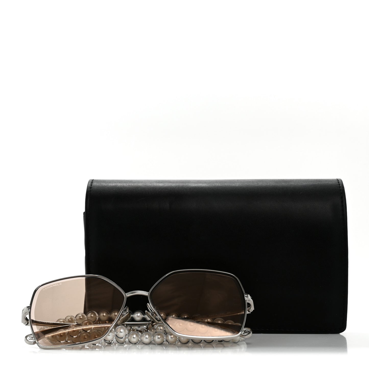 Butterfly Removable Pearl Chain Sunglasses 4262 Silver Brown