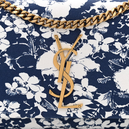Saint Laurent Canvas Small Monogram Hibiscus Print Kate Satchel Blue 14 of 19