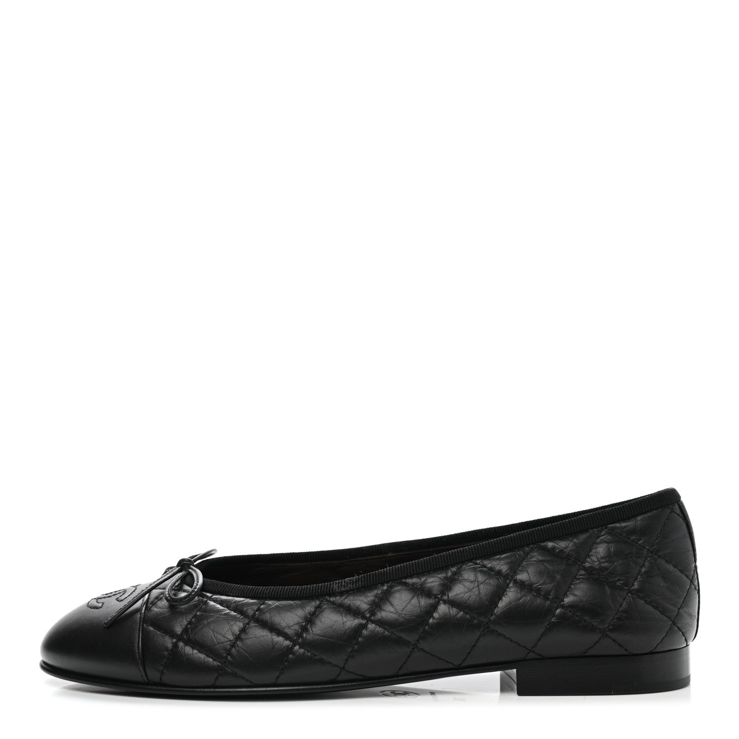 Chanel Aged Calfskin Quilted Cap Toe Ballerina Flats 38 Black 1 of 9