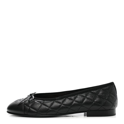 Chanel Aged Calfskin Quilted Cap Toe Ballerina Flats 38 Black 1 of 9