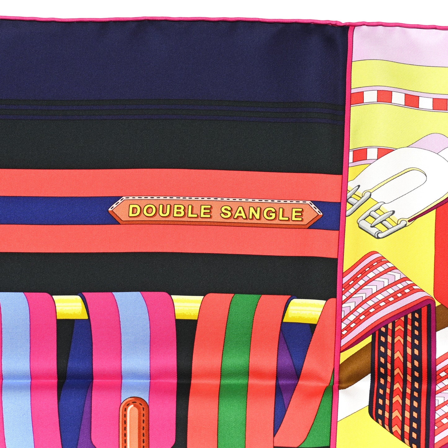Silk Double Sangle Scarf 90 Marine Jaune Vif Multicolor
