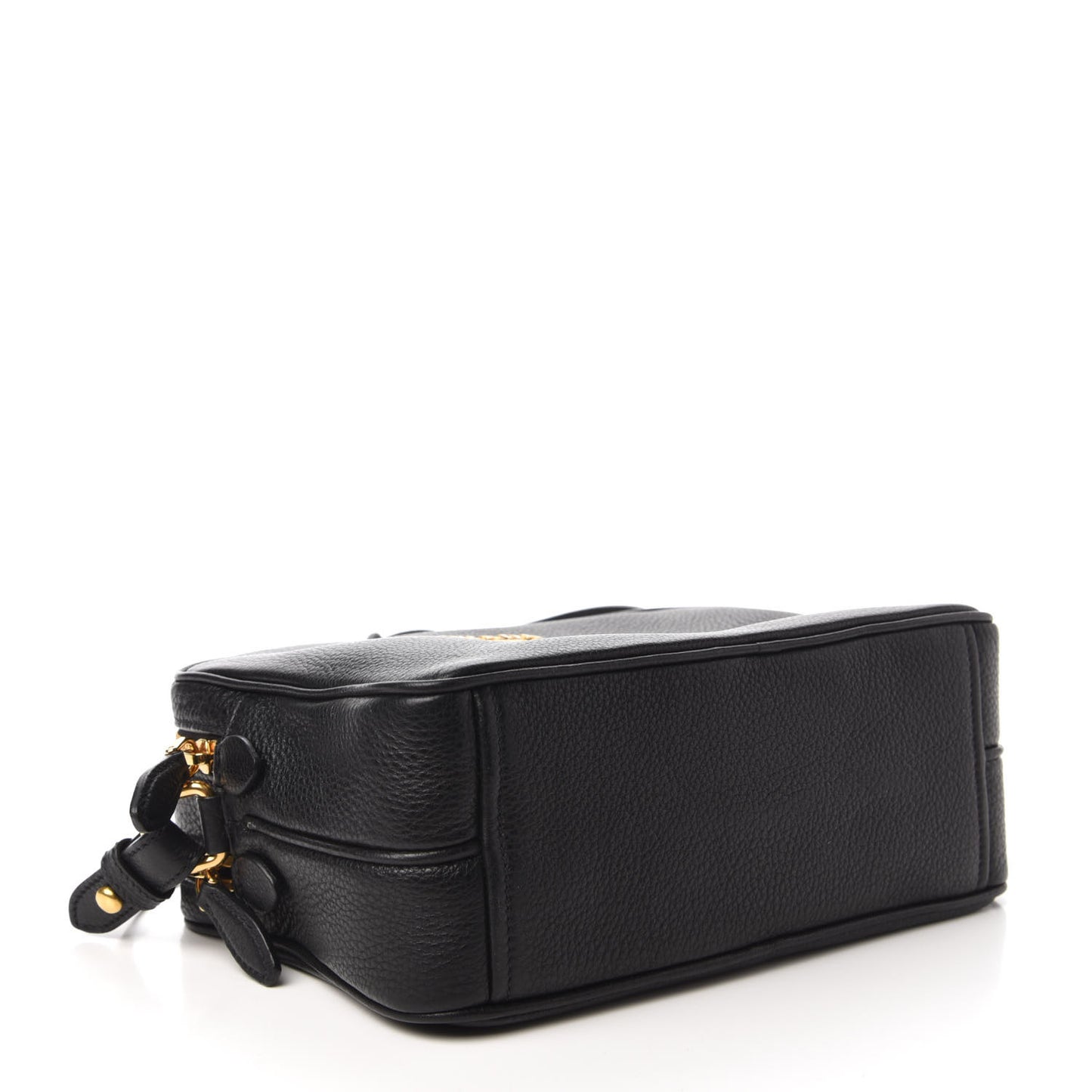 Vitello Daino Medium Double Zip Shoulder Bag Black