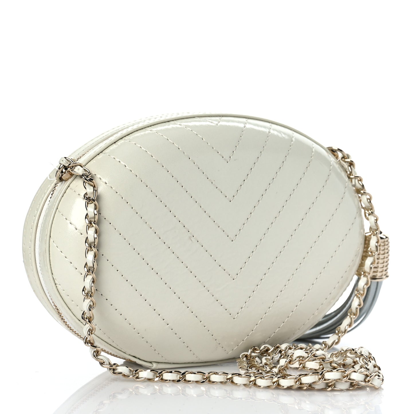 Embroidered Lambskin Chevron Quilted La Pausa Evening Bag White