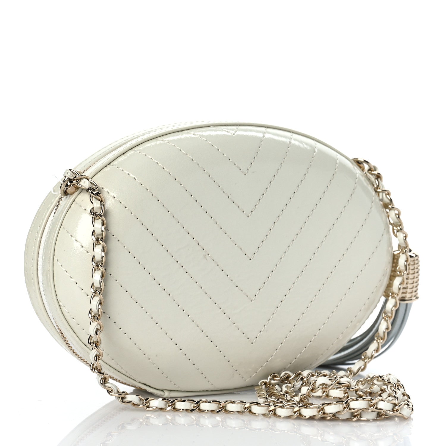 Chanel Embroidered Lambskin Chevron Quilted La Pausa Evening Bag White 3 of 9