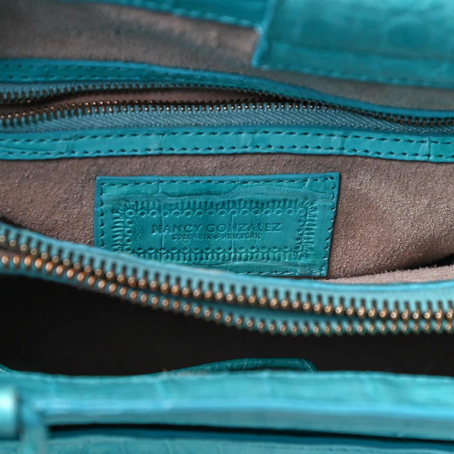 Glossy Crocodile Chain Tote Turquoise