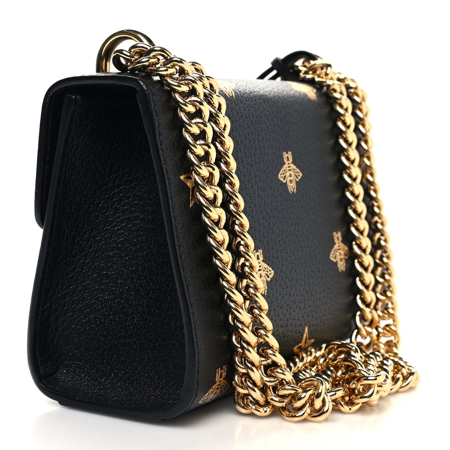 Grained Calfskin Bee Star Small Padlock Shoulder Bag Black