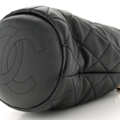 Chanel Lambskin Quilted Pearl Crown Drawstring Bag Black 10 of 11