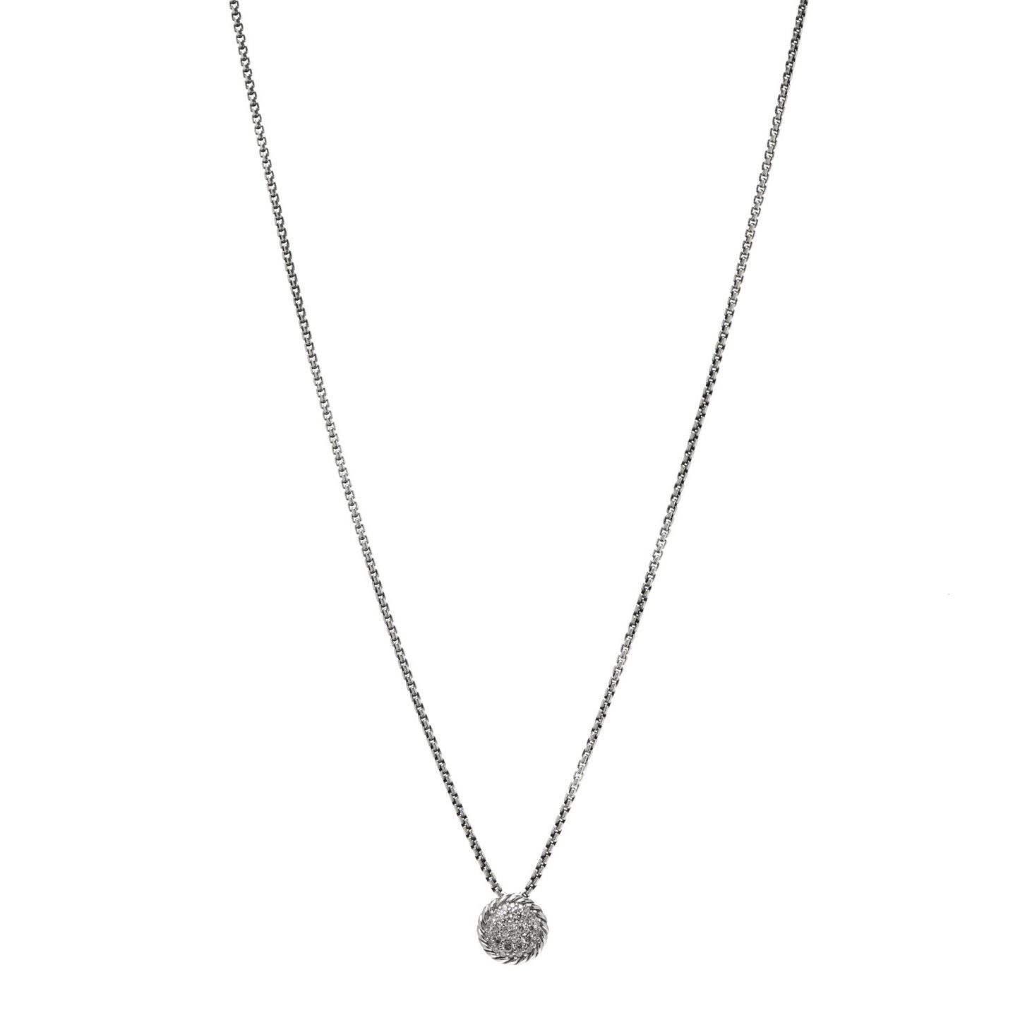 Sterling Silver Diamond 9mm Petite Pave Pendant Necklace