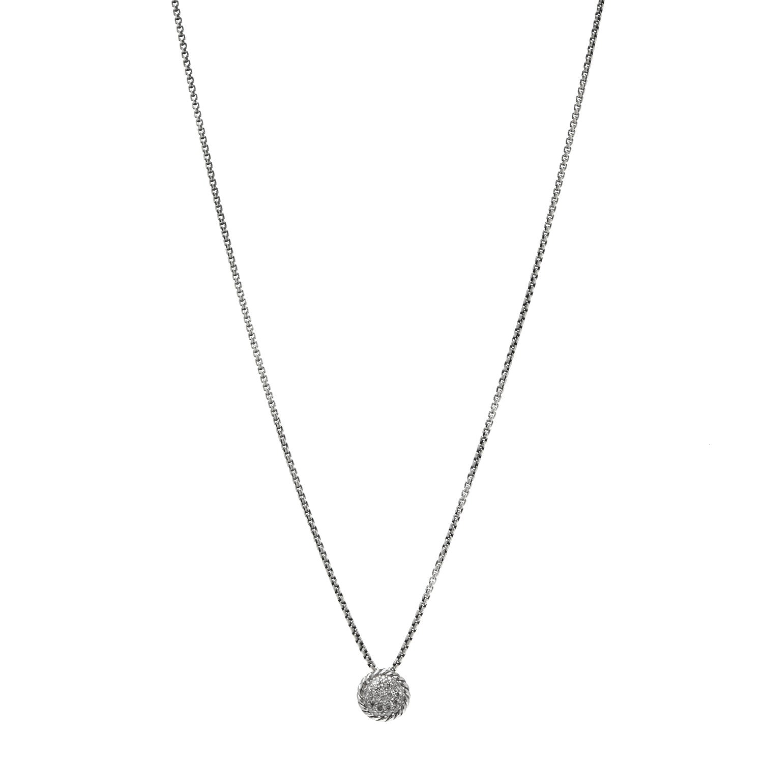 David Yurman Sterling Silver Diamond 9mm Petite Pave Pendant Necklace 1 of 5
