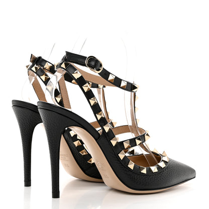 Valentino Garavani Pebbled Calfskin Rockstud Ankle Strap 100mm Pumps 36.5 Black 4 of 7