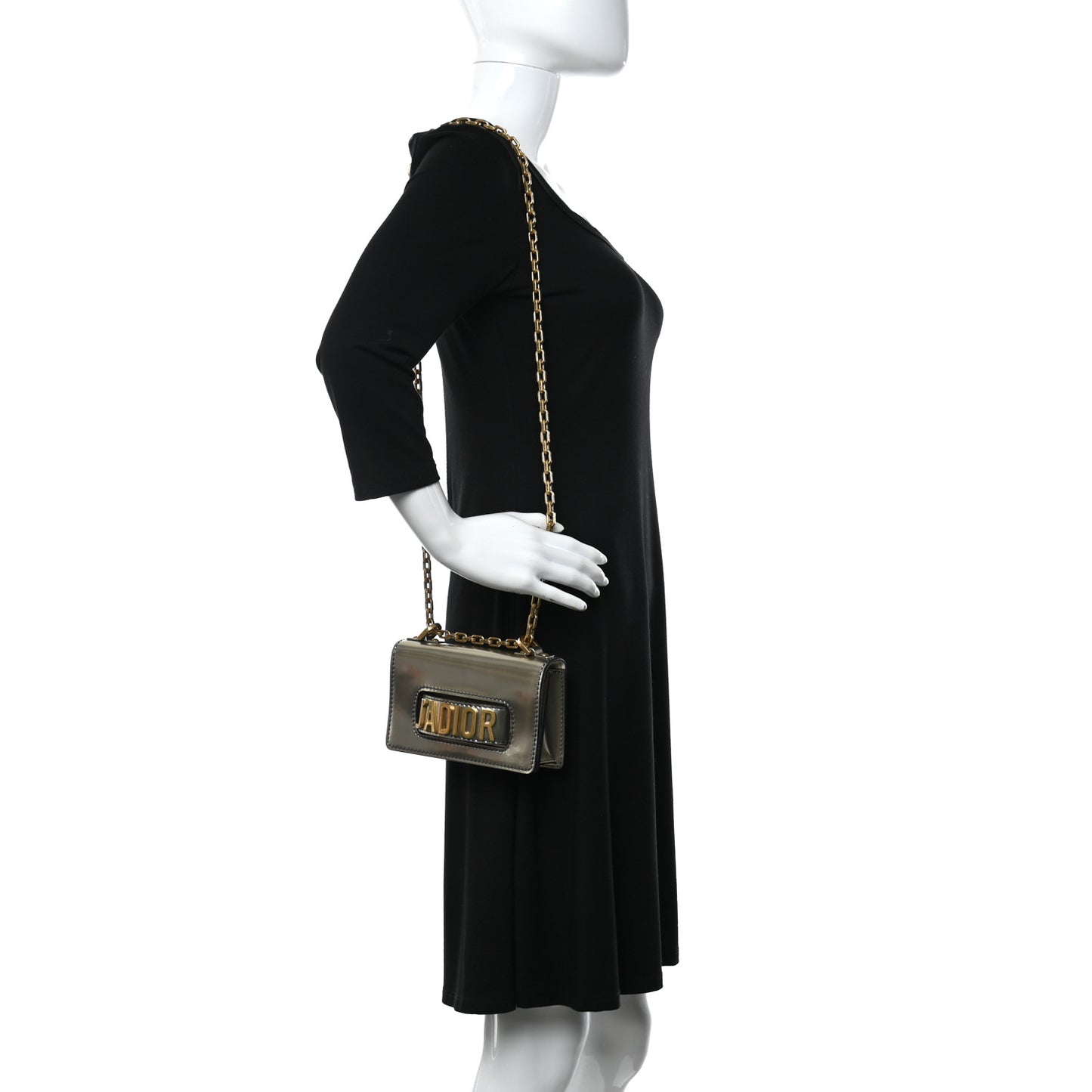 Metallic Calfskin J'Adior Chain Flap Bag Bronze