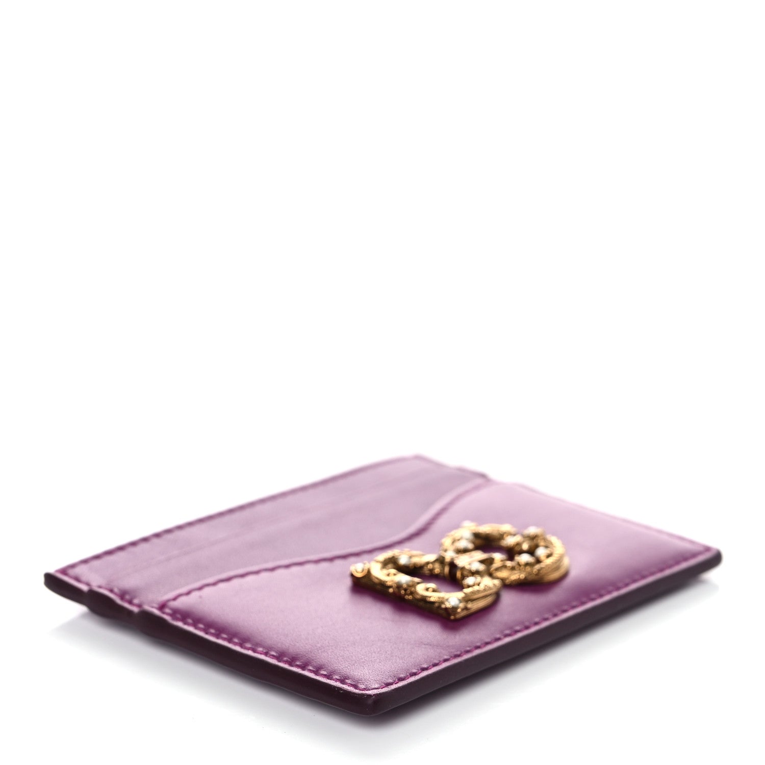 Dolce & Gabbana Vitello Morbido Pearl Logo Card Holder Purple 4 of 7
