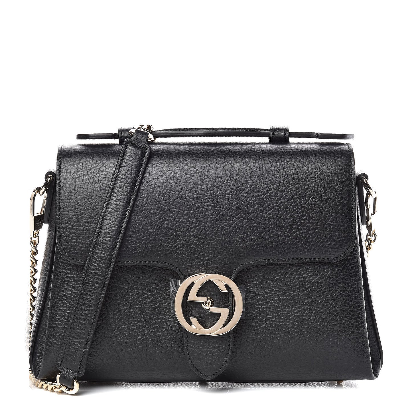 Dollar Calfskin Interlocking G Top Handle Shoulder Bag Black