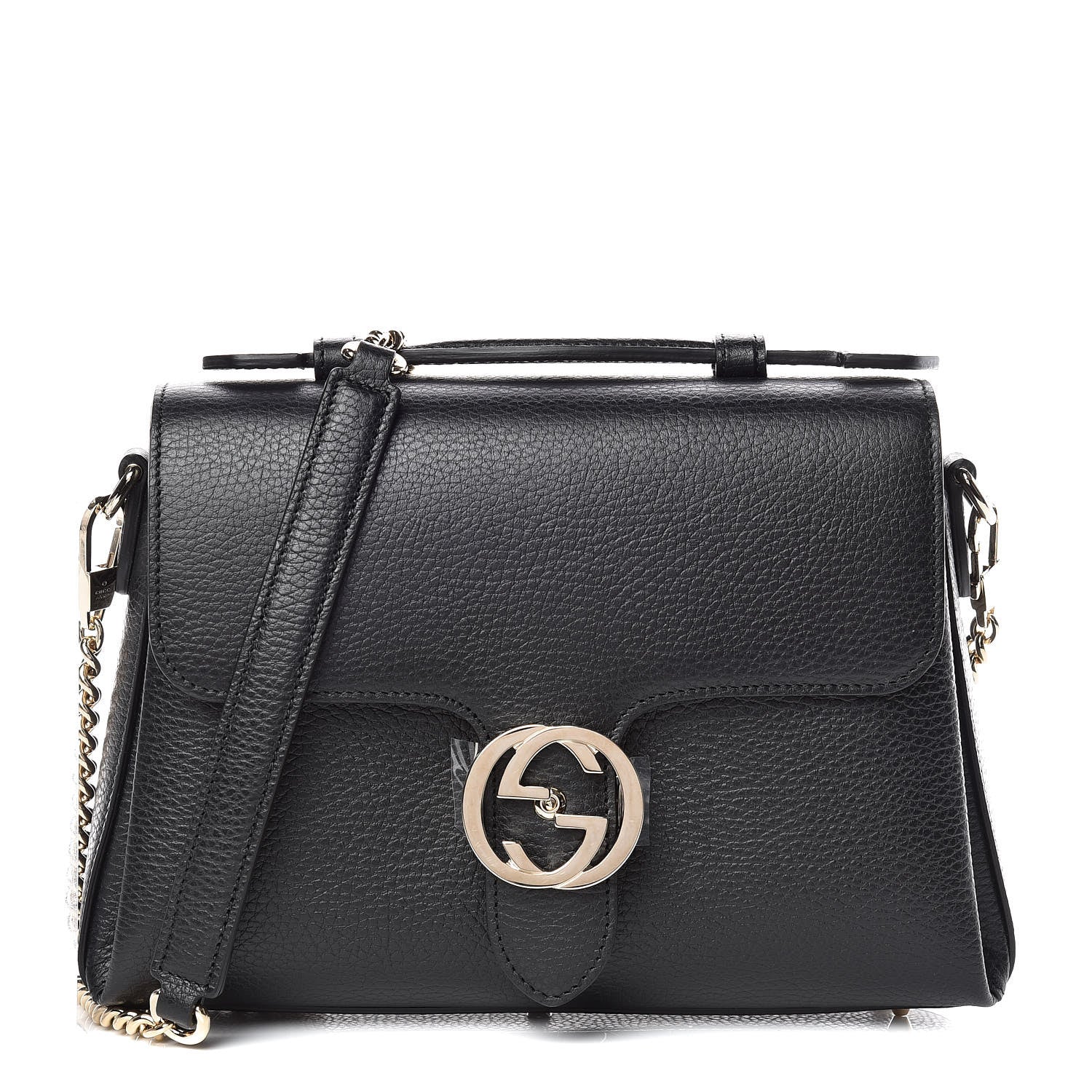 Gucci Dollar Calfskin Interlocking G Top Handle Shoulder Bag Black 1 of 8